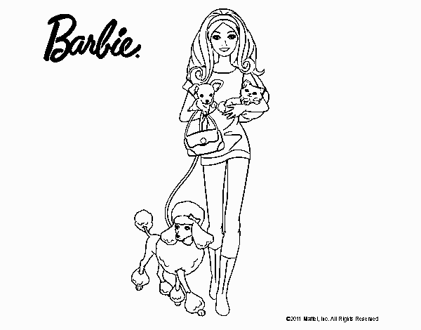 barbie con sus mascotas para pintar