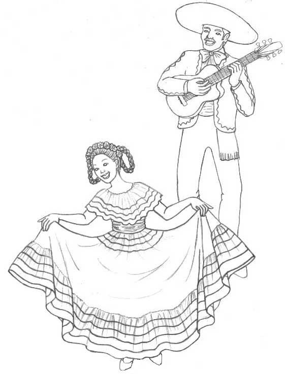 muñeca mexicana para colorear bailando